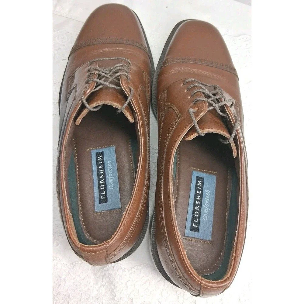 Florsheim Comfortech Men 8.5D Brown Leather Loafer Business Dress Shoes Wedding
